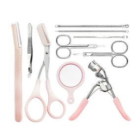 10 In 1 Eyebrow Tool Kit Tweezers Trimmer Scissors Razor Eyelash Curler Set