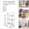 Three-layer mesh utility cart, rolling cart with handle and lockable wheel, multi-function storage rack in kitchen, living room and office-White