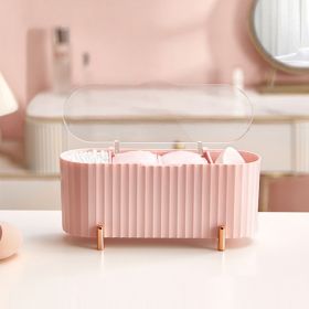 1pc 3 Compartments Storage Box; Jewelry Cosmetic Cotton Swab Storage Box; Cotton Swab Dispenser; Q-tip Dispenser For Cotton Pads (Color: Pink)