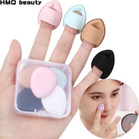 10 Pcs Mini Finger Puff Foundation Powder Detail Makeup Sponge Face Concealer Cream Blend Cosmetic Accessories Makeup Tools (Color: Beige)