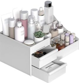 Makeup Organizer For Vanity Large Capacity Desk Storage With Drawers Plastic Holder For Cosmetics (Color: White)