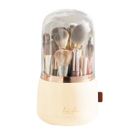 360Â° Rotating Makeup Brush Holder with Lid Makeup Organizer for Vanity Dustproof Makeup Brush Container with 7 Compartments (Color: Yellow)